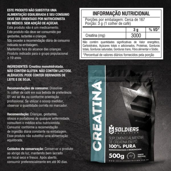 Creatina Soldiers Nutrition 500g - Imagem 2
